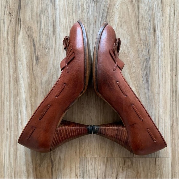 VINTAGE 1970s Tassel Fringe Brogue Stacked Heels Women's Size 8 - Picture 3 of 10